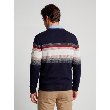 Striped knitted crew-neck jumper