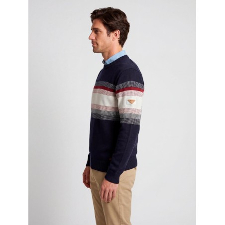 Striped knitted crew-neck jumper