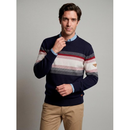 Striped knitted crew-neck jumper